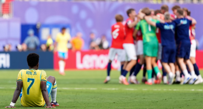 Vinicíus Júnior takes in his defeat to Norway on Sunday. Photograph: Xinhua/Shutterstock