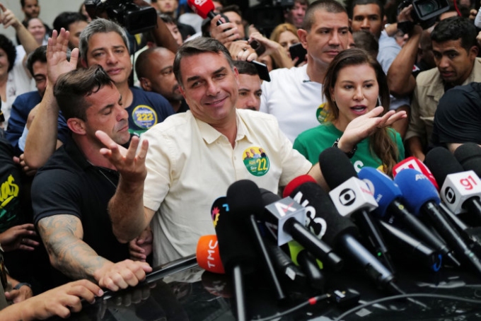 Opposition presidential candidate Sen. Flávio Bolsonaro after voting in Rio de Janeiro on Sunday. Lucas Landau/AP