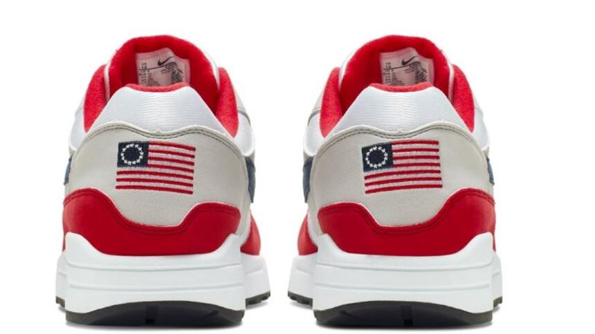 Nike had planned to release this athletic shoe bearing the Betsy Ross-era flag on July 4, the national holiday. (Nike)