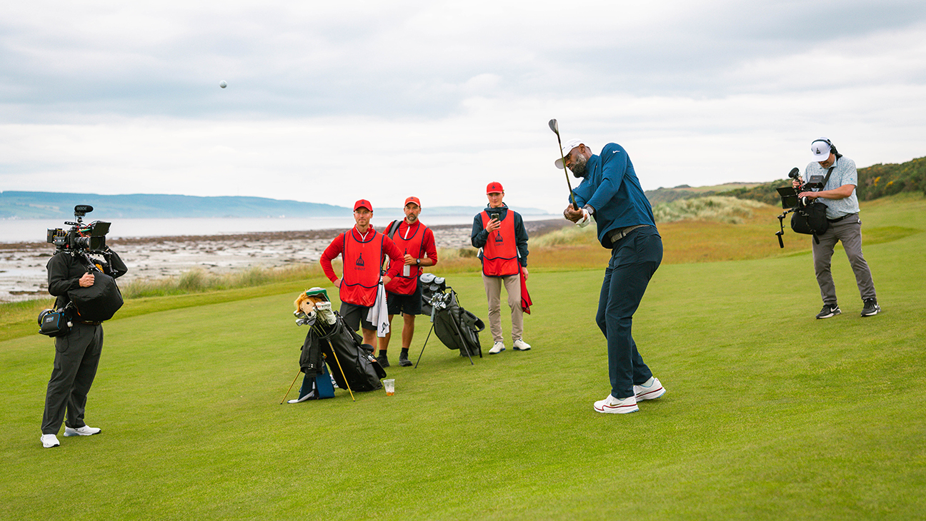 LeBron James shooting his new YouTube golf series in Scotland. Courtesy of LRMR Ventures