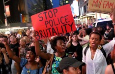 A march in the wake of the deaths of Alton Sterling and Philando Castile at police hands. Photograph: Yana Paskova/Getty Images