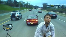 The bizarre incident on Massachusetts Turnpike was caught on dashboard camera. CBS BOSTON