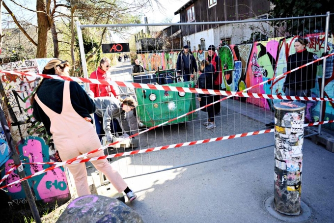 Barriers blocking the access to freetown Christiania, a neighborhood in Copenhagen. Normally, the ... [+] RITZAU SCANPIX/AFP VIA GETTY IMAGES
