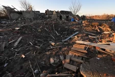 PHOTO SERGEY BOBOK, AGENCE FRANCE-PRESSE  Des habitations détruites dans le village de Petropavlivka, près de Kupiansk, dans la région de Kharkiv.