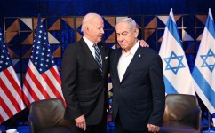 President Joe Biden and Israeli Prime Minister Benjamin Netanyahu in Tel Aviv on Oct. 18, 2023. GPO / Anadolu via Getty Images