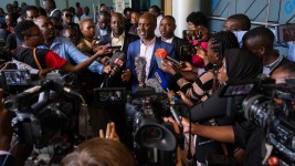 Ugandan journalist Andrew Mwenda, one of the petitioners challenging the constitutionality of the Anti-Homosexual Act, speaks to the media after the delivery of the judgment in Kampala on April 3, 2024. Picture: Badru KATUMBA / AFP