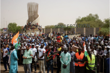 Protesters in Niger's capital, Niamey, call for the withdrawal of U.S. forces during a demonstration April 13. (Issifou Djibo/EPA-EFE/Shutterstock)