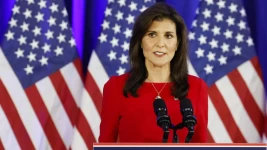 Republican presidential candidate and former U.N. Ambassador Nikki Haley announces the suspension of her presidential campaign at her campaign headquarters on March 06, 2024. © Sean Rayford, Getty Images/AFP