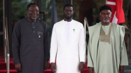 Senegal President, Bassirou Diomaye Faye and Nigeria Minister of Foreign Affairs Yussuf Tuggar in Abuja on July 7 2024. ©  Kola Sulaimon / AFP