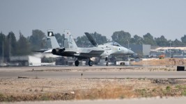 An Israeli fighter jet at an airbase in Eilat, Israel on July 20, 2024. ©  IDF / Anadolu / Getty Images