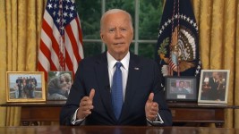 President Joe Biden addresses the nation from the Oval Office of the White House, on July 24, 2024, in Washington, D.C. Pool, ABC News