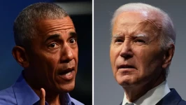 Barack Obama has reportedly told Joe Biden's allies to have him seriously consider whether to stay in the race. Pictures: Getty