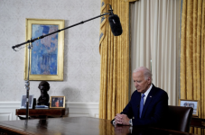 President Biden addresses the nation from the Oval Office on Wednesday. (Evan Vucci/Reuters)