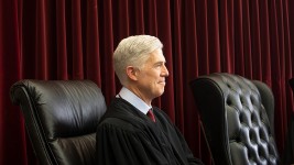 Supreme Court Justice Neil Gorsuch attends a formal investiture ceremony for a local judge at the Washington County Courthouse, March 11, 2022, in Hagerstown, Maryland. (Andrew Lichtenstein/Corbis via Getty Images)