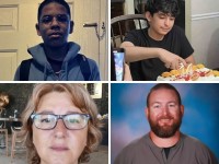 Four victims pictured (L-R clockwise): Students Mason Schermerhorn, 14, Christian Angulo, 14, maths teacher Christina Irimie, 53 and assistant football coach Richard “Ricky” Aspinwall, 39. Picture: Supplied