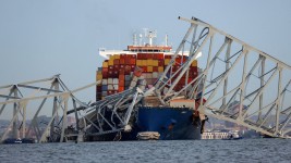 A view of the Dali cargo vessel, which crashed into the Francis Scott Key Bridge and caused it to collapse on March 26, 2024. Julia Nikhinson/Reuters