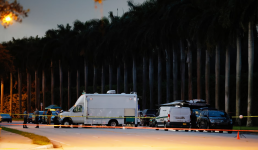 Police crime scene vehicles are seen at Trump International golf club following the apparent assassination attempt against the former president. Photograph: Terry Renna/AP