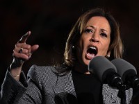 Kamala Harris endured awkward silence. (Photo by Drew ANGERER / AFP)