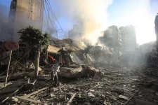 A man walks in the rubble of a building hit by an Israeli airstrike on Beirut's southern suburbs on Oct. 3.Source: AFP/Getty Images