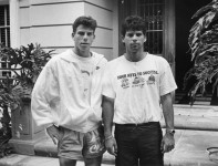 Erik Menendez, left, and is brother Lyle, in front of their Beverly Hills home on Nov. 30, 1989. Los Angeles Times via Getty Images, FILE