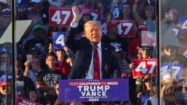 Republican presidential nominee Donald Trump at a rally in Coachella, California, on Saturday. Pic: Reuters