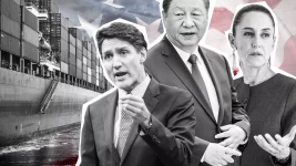 Donald Trump, ici le 19 novembre, reproche au Canada, au Mexique et à la Chine de n'avoir rien fait contre l'immigration et le trafic de drogue. (SIPA/Montage Les Echos)