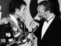 Michael Jackson, left, and Quincy Jones, at the 1984 Grammys, where “Thriller” earned a record eight awards.Credit...Bob Riha Jr./Getty Images