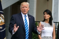 President Donald J. Trump speaking in 2017 next to Nikki Haley, who was then his ambassador to the United Nations. She ran against him for the 2024 Republican presidential nomination, but eventually endorsed him in the general election.Credit...Al Drago f