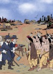 The Indians who joined the mistrustful Pilgrims, Wampanoag tradition suggests, were honoring a mutual-defense pact.Illustration by Rui Tenreiro