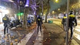 Dutch police patrol after riots in Amsterdam, The Netherlands on November 11, 2024. Mizzle Media/Reuters