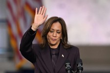 Kamala Harris waves at supporters at the end of her concession speech at Howard University on November 6. Saul Loeb/Getty Images