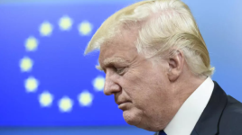 Donald Trump lors de son premier mandat après une réunion avec des responsables européens au siège de l'UE, en marge du sommet de l'Otan, à Bruxelles, le 25 mai 2017. © Thierry Charlier, AFP