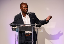 Kendis Gibson speaks at the Animal Haven Gala in New York on 18 May 2022. Photograph: Jamie McCarthy/Getty Images for Animal Haven