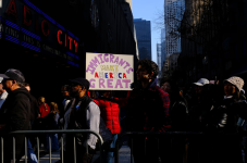 People protest against Trump’s mass deportation plan in New York City on 9 November. Photograph: Katie Godowski/MediaPunch/REX/Shutterstock