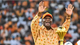 Le président de la Côte d'Ivoire, Alassane Ouattara, lors de la finale de la CAN-2024 dans le stade qui porte son nom. © Sia Kambou, AFP