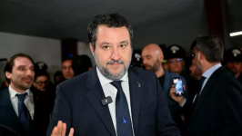 Italy's Deputy Prime Minister Matteo Salvini at the Bunker Courtroom in Palermo, Sicily, on December 20, 2024. © Alberto Pizzoli, AFP