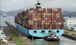 A container ship transits the expanded canal through Cocoli Locks at the Panama Canal, on the outskirts of Panama City. Photograph: Enea Lebrun/Reuters