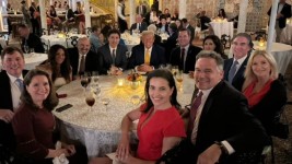 Prime Minister Justin Trudeau dined with U.S. president-elect Donald Trump on Nov. 29. On Trudeau's left is Howard Lutnick, Trump's nominee for commerce secretary. (@DaveMcCormickPA/X)