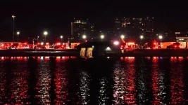 Des véhicules de service d'urgence se tiennent près du site de l'accident, sur les rives du fleuve Potomac. (Upi/Newscom/SIPA)