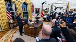 US President Donald Trump signs an executive order in the Oval Office of the White House in Washington, DC, on Monday, January 20, 2025. Jim Lo Scalzo/EPA/Bloomberg/Getty Images