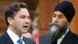 NDP Leader Jagmeet Singh and Conservative Leader Pierre Poilievre both welcomed Trudeau's resignation. (Adrian Wyld/The Canadian Press)