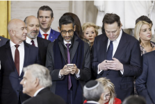 Jeff Bezos of Amazon, Sundar Pichai of Google and Elon Musk of Tesla/SpaceX/X attend Trump’s inauguration on Monday. Photograph: Shawn Thew/UPI/REX/Shutterstock