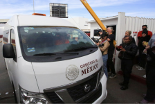 A Mexican National Migration Institute (INM) van transporting migrants deported from the United States leaves the El Chaparral border crossing in Tijuana, Mexico, on Jan. 22. (REUTERS/Jorge Duenes)