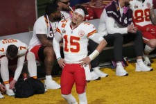 Kansas City Chiefs quarterback Patrick Mahomes reacts during a 40-22 loss to the Philadelphia Eagles in the Super Bowl. PHOTO: GERALD HERBERT/ASSOCIATED PRESS