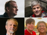 Passengers (L-R, top to bottom) Hamish Harding, Stockton Rush, Paul-Henri Nargeolet, Suleman Dawood and his father Shahzada Dawood. Picture: Various sources/AFP