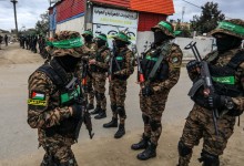 Hamas terrorists seen on Fe. 8, 2025. Anas Deeb/UPI/Shutterstock