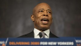 New York City Mayor Eric Adams speaks during a press conference at City Hall on February 5, 2025. Yuki Iwamura/AP