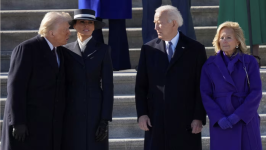 From left, Donald Trump at his inauguration last month with Melania Trump, Joe Biden and Jill Biden © Reuters