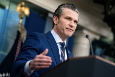 Defense Secretary Pete Hegseth delivers remarks at the White House last month. (Kent Nishimura/For The Washington Post)