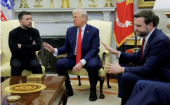 Volodymyr Zelenskyy at the Oval Office with Donald Trump and JD Vance on Friday. Photograph: Brian Snyder/Reuters